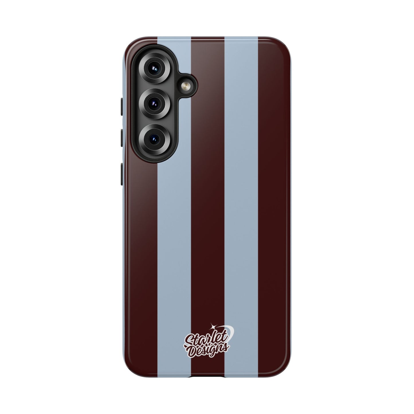 Chocolate Brown & Light Blue Striped Tough Phone Case