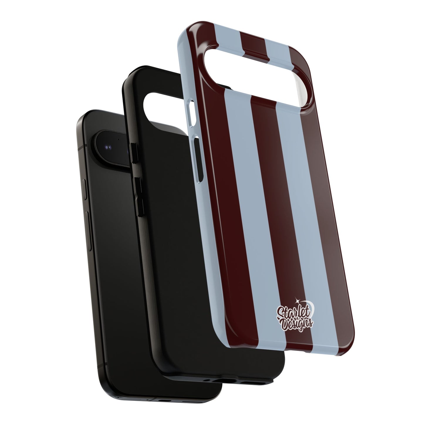 Chocolate Brown & Light Blue Striped Tough Phone Case