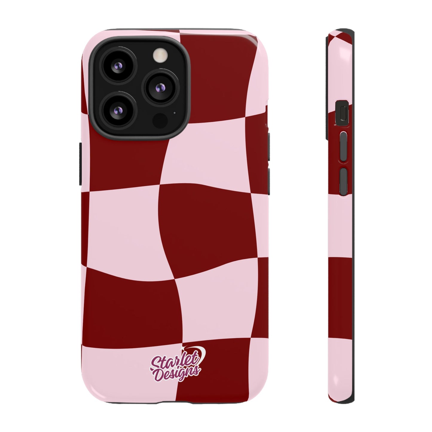 Red & Pink Wavy Checkerboard Tough Phone Case