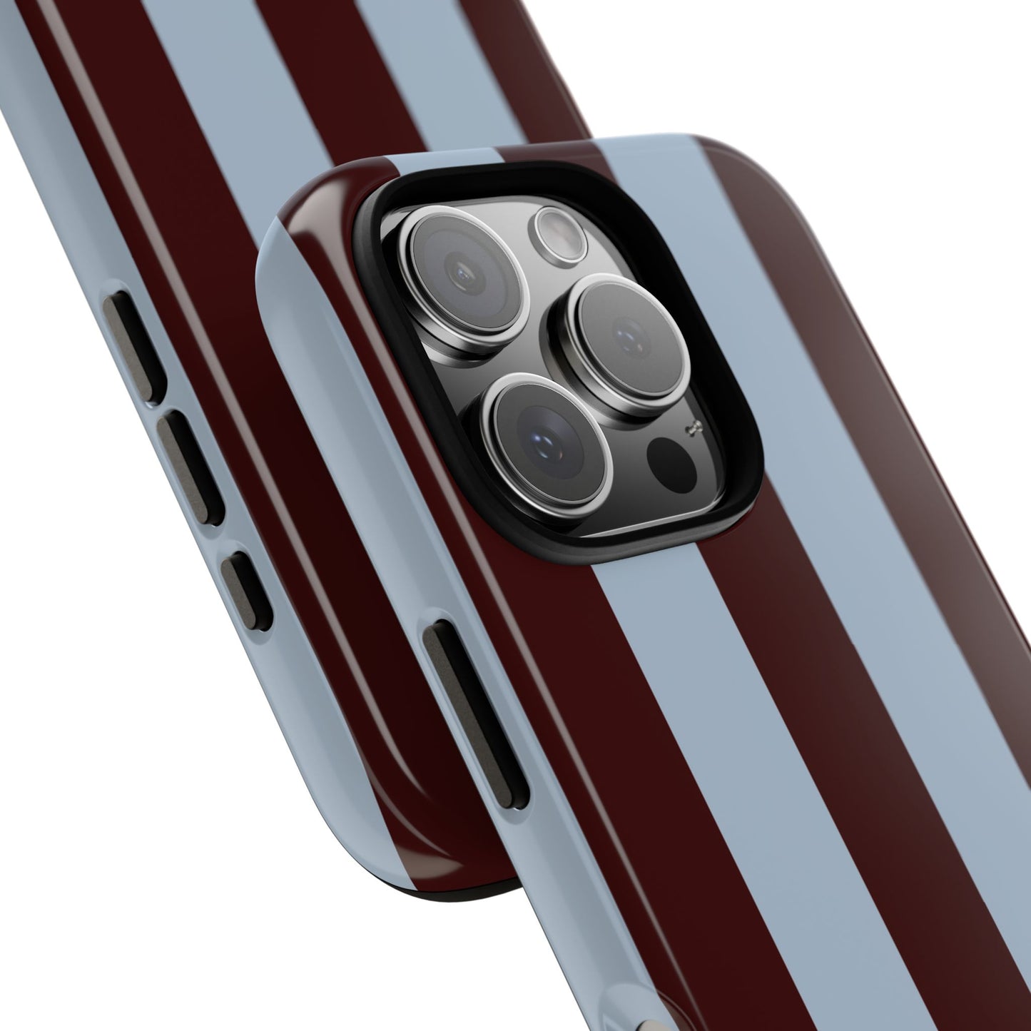 Chocolate Brown & Light Blue Striped Tough Phone Case