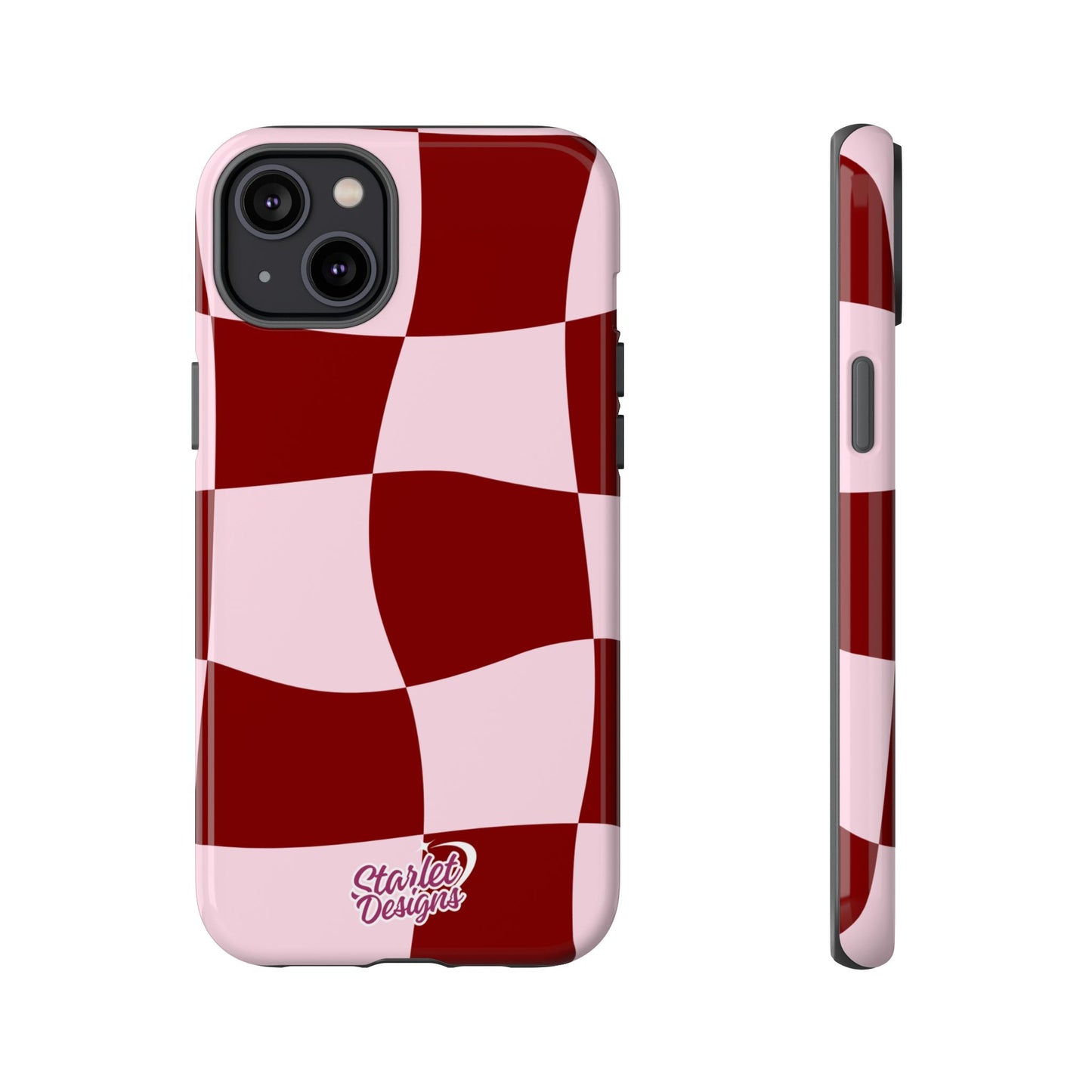 Red & Pink Wavy Checkerboard Tough Phone Case