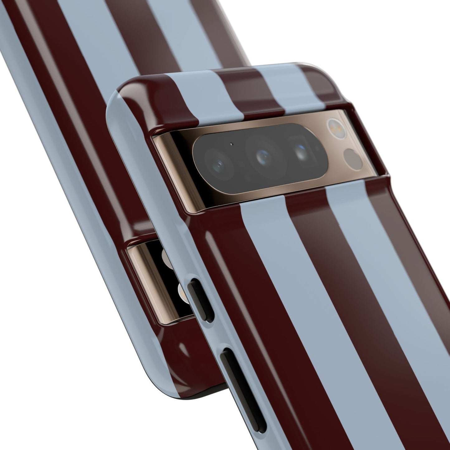 Chocolate Brown & Light Blue Striped Tough Phone Case