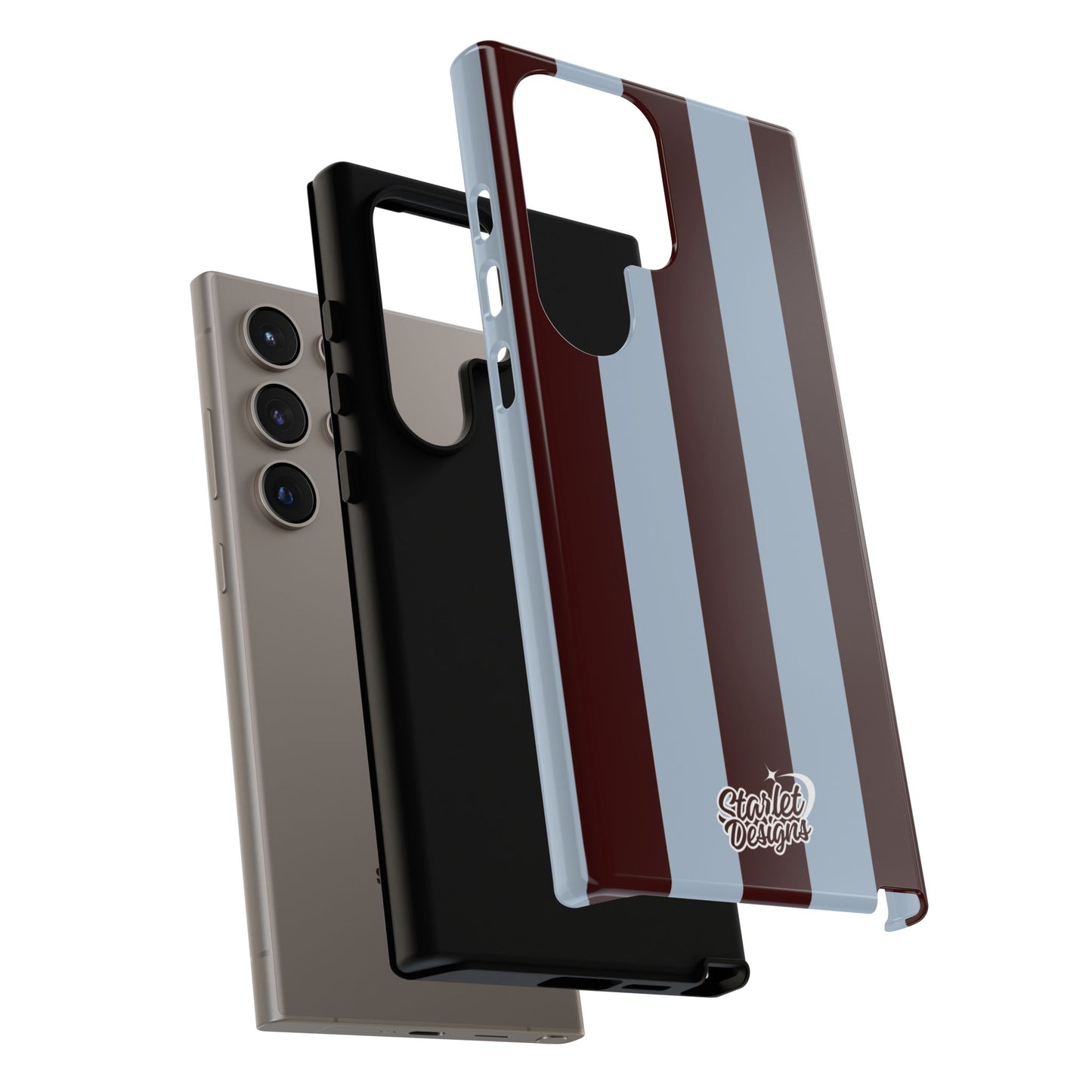 Chocolate Brown & Light Blue Striped Tough Phone Case