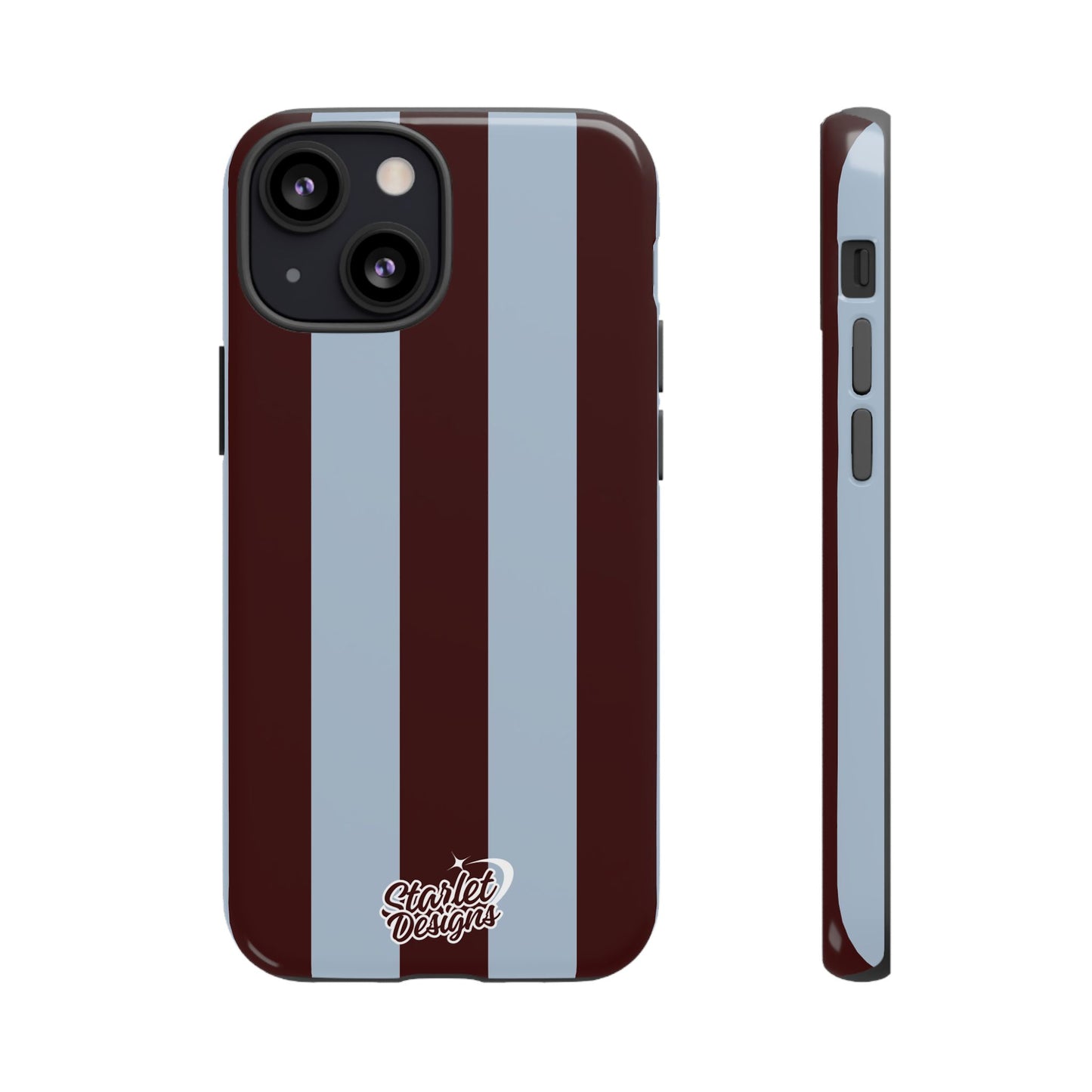 Chocolate Brown & Light Blue Striped Tough Phone Case