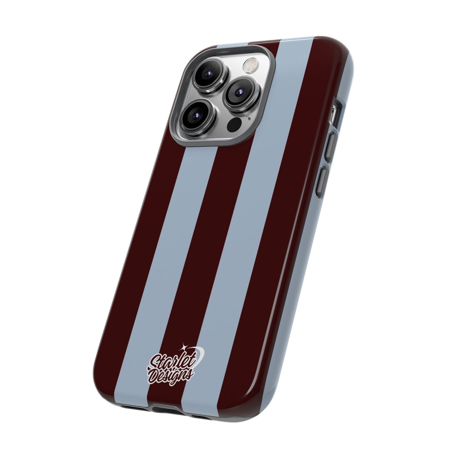 Chocolate Brown & Light Blue Striped Tough Phone Case