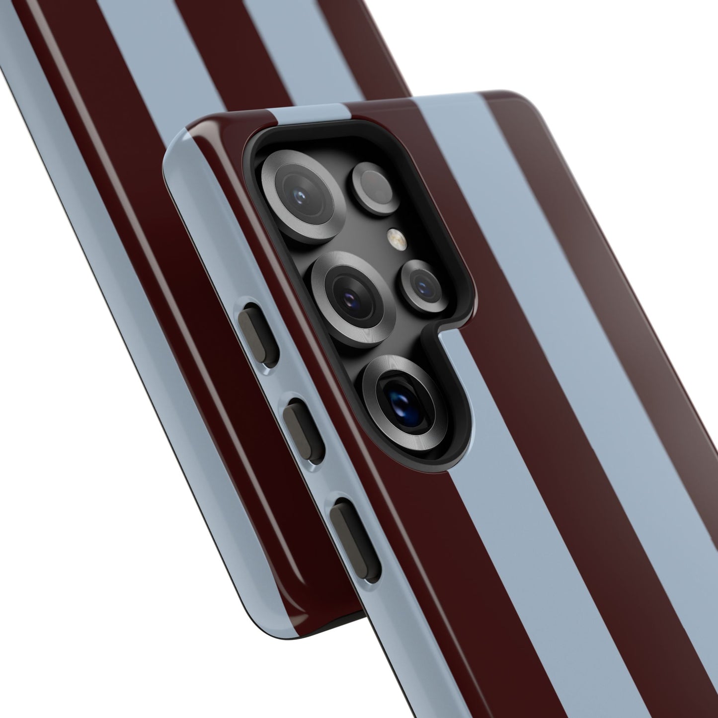 Chocolate Brown & Light Blue Striped Tough Phone Case