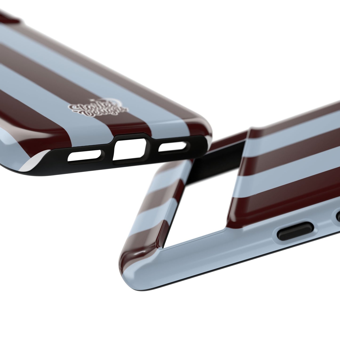Chocolate Brown & Light Blue Striped Tough Phone Case