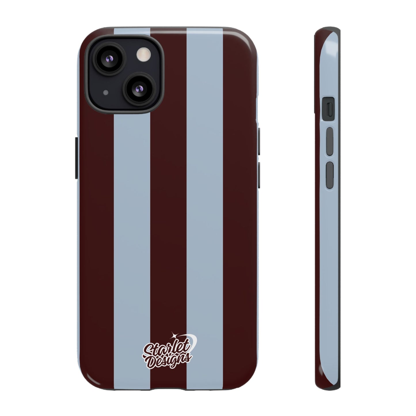 Chocolate Brown & Light Blue Striped Tough Phone Case
