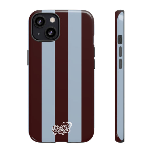 Chocolate Brown & Light Blue Striped Tough Phone Case