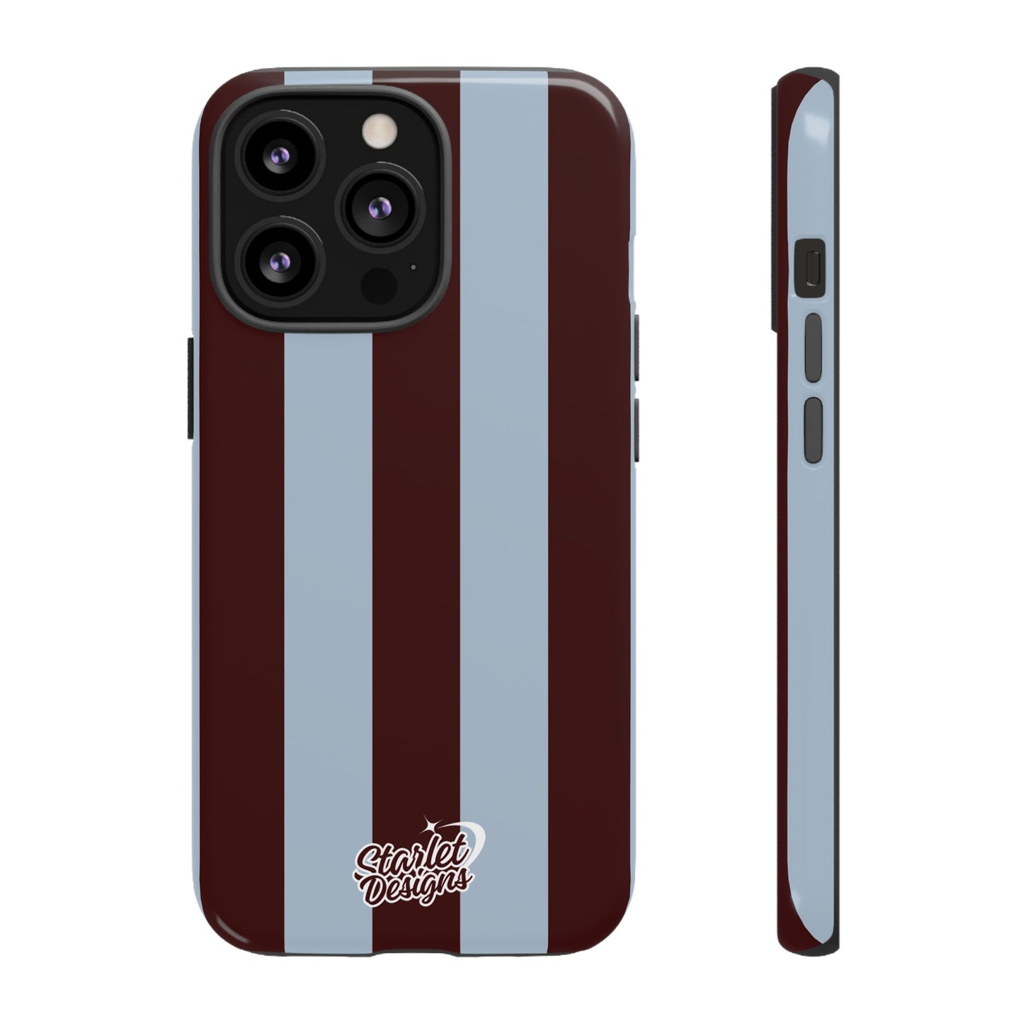 Chocolate Brown & Light Blue Striped Tough Phone Case