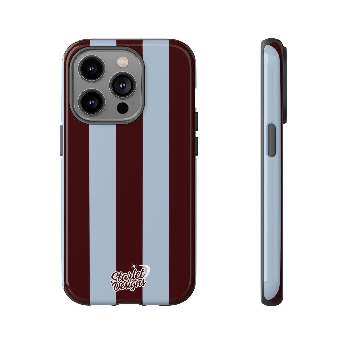 Chocolate Brown & Light Blue Striped Tough Phone Case