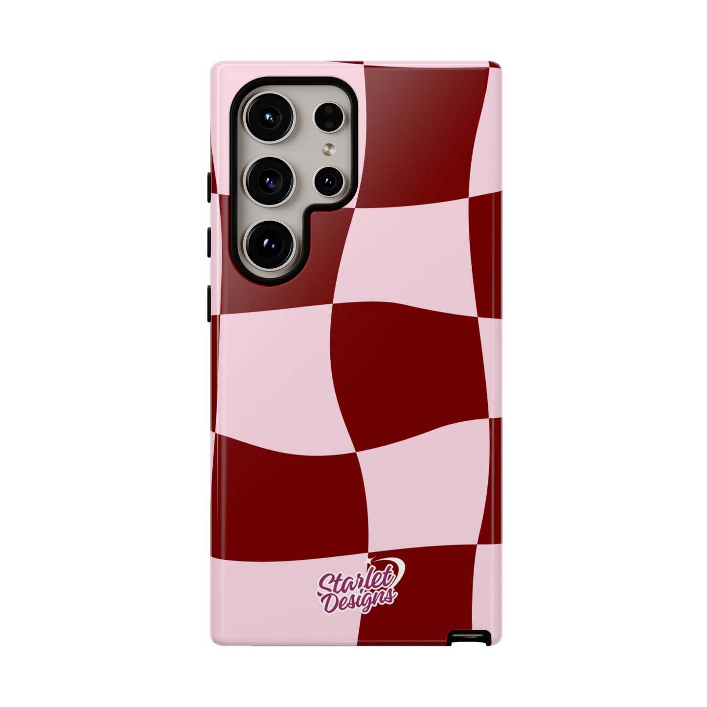 Red & Pink Wavy Checkerboard Tough Phone Case