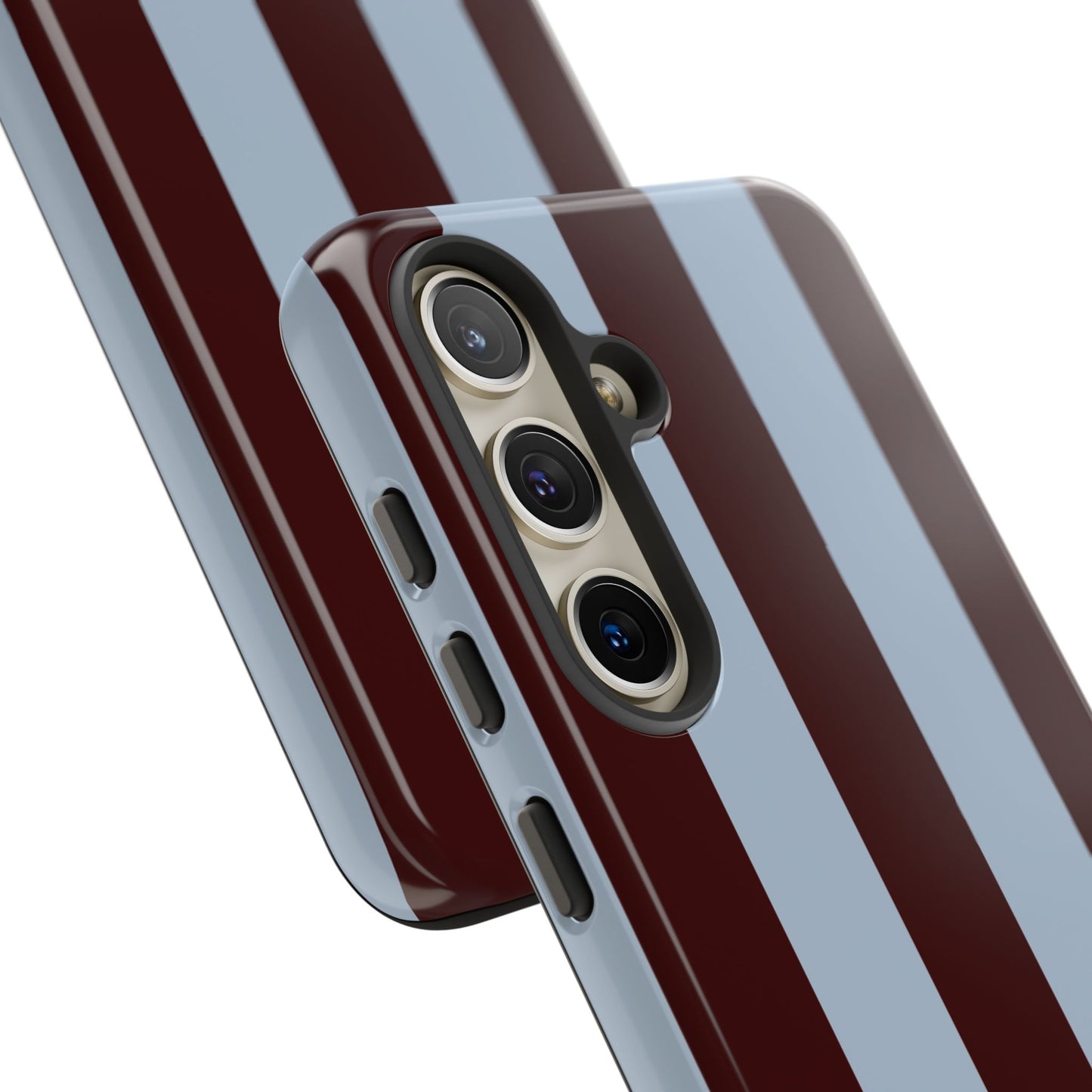 Chocolate Brown & Light Blue Striped Tough Phone Case