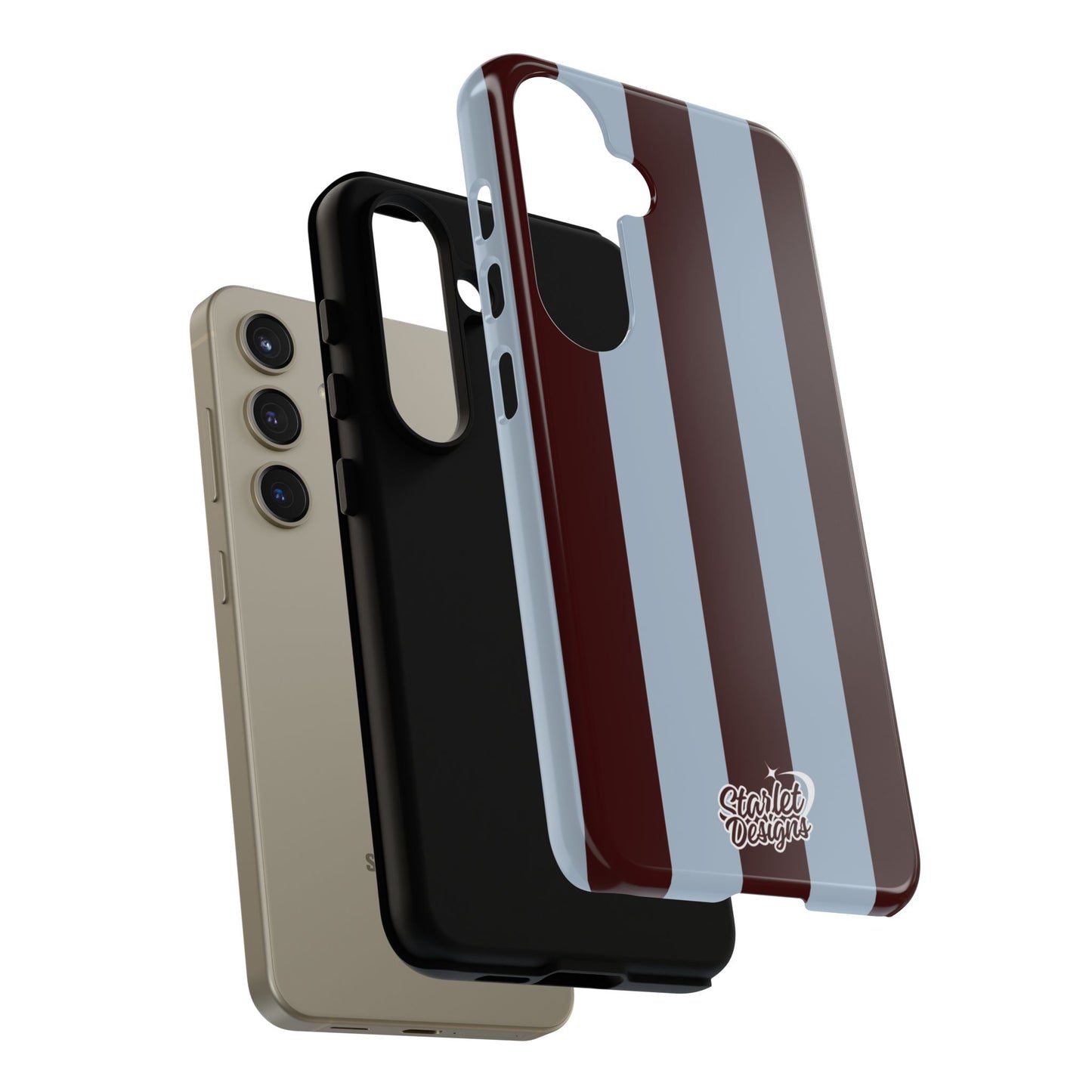 Chocolate Brown & Light Blue Striped Tough Phone Case