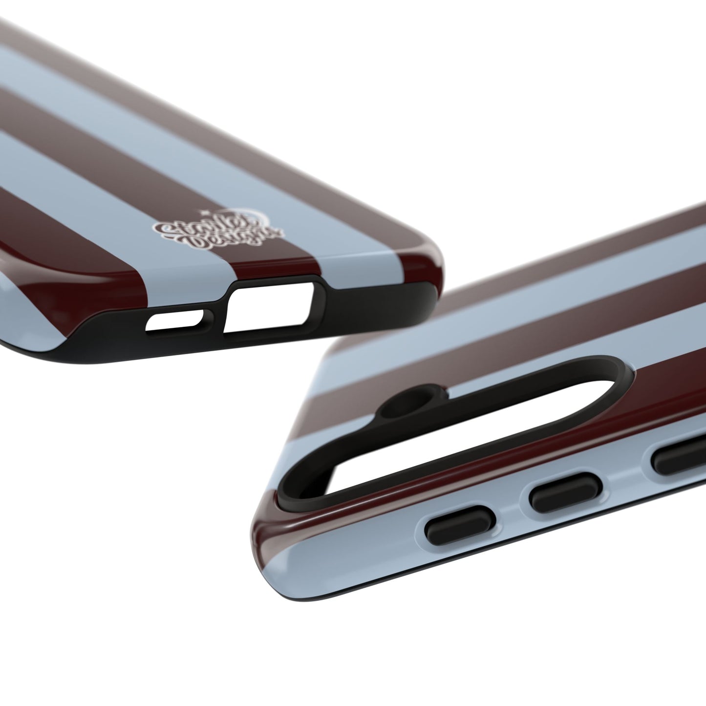 Chocolate Brown & Light Blue Striped Tough Phone Case
