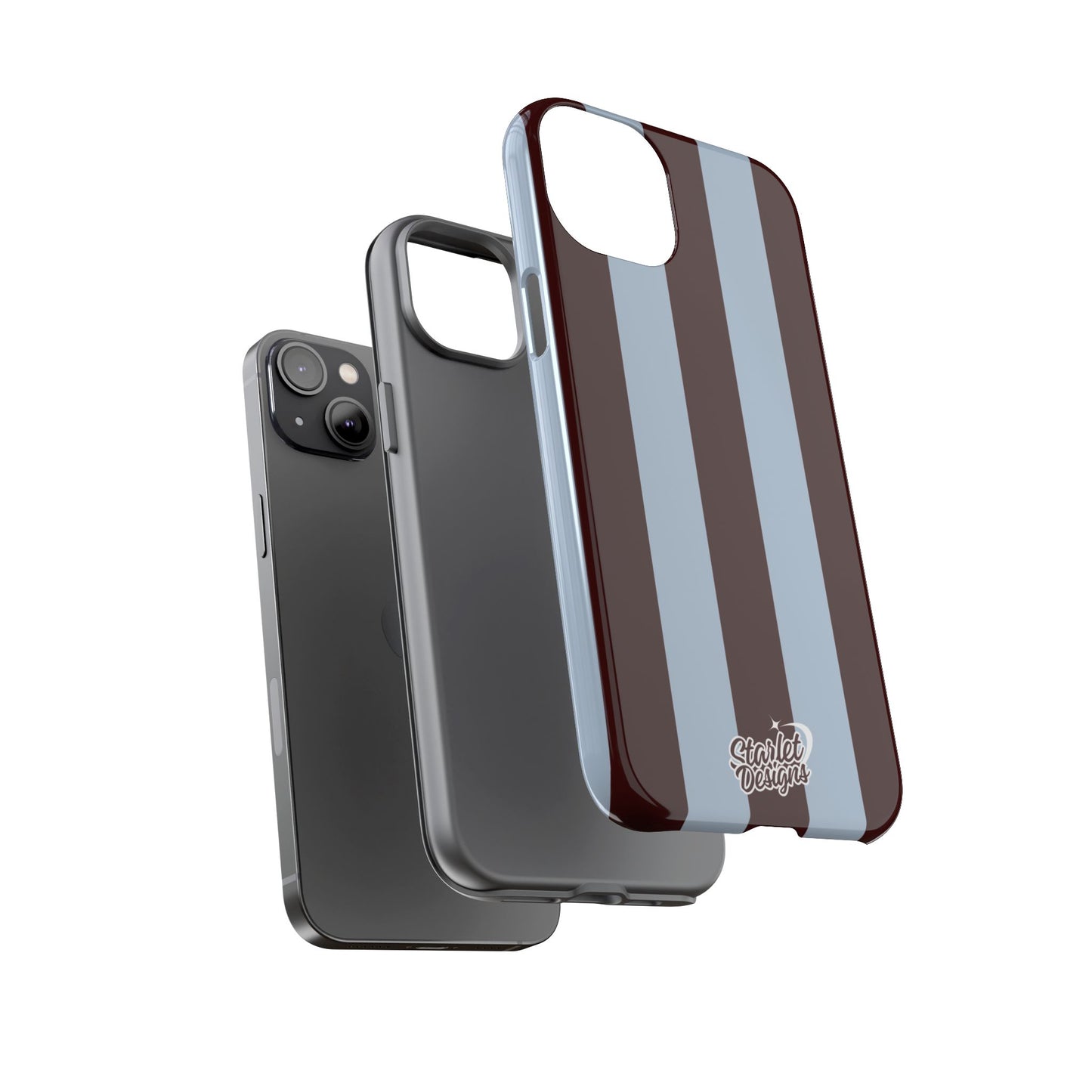 Chocolate Brown & Light Blue Striped Tough Phone Case