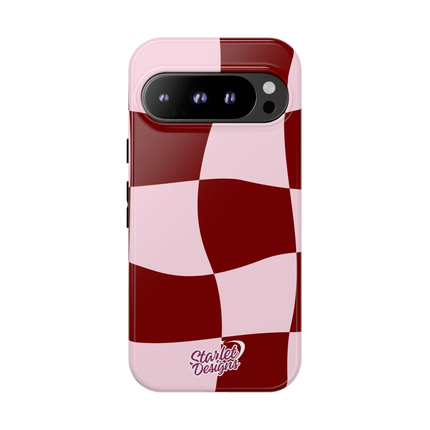 Red & Pink Wavy Checkerboard Tough Phone Case