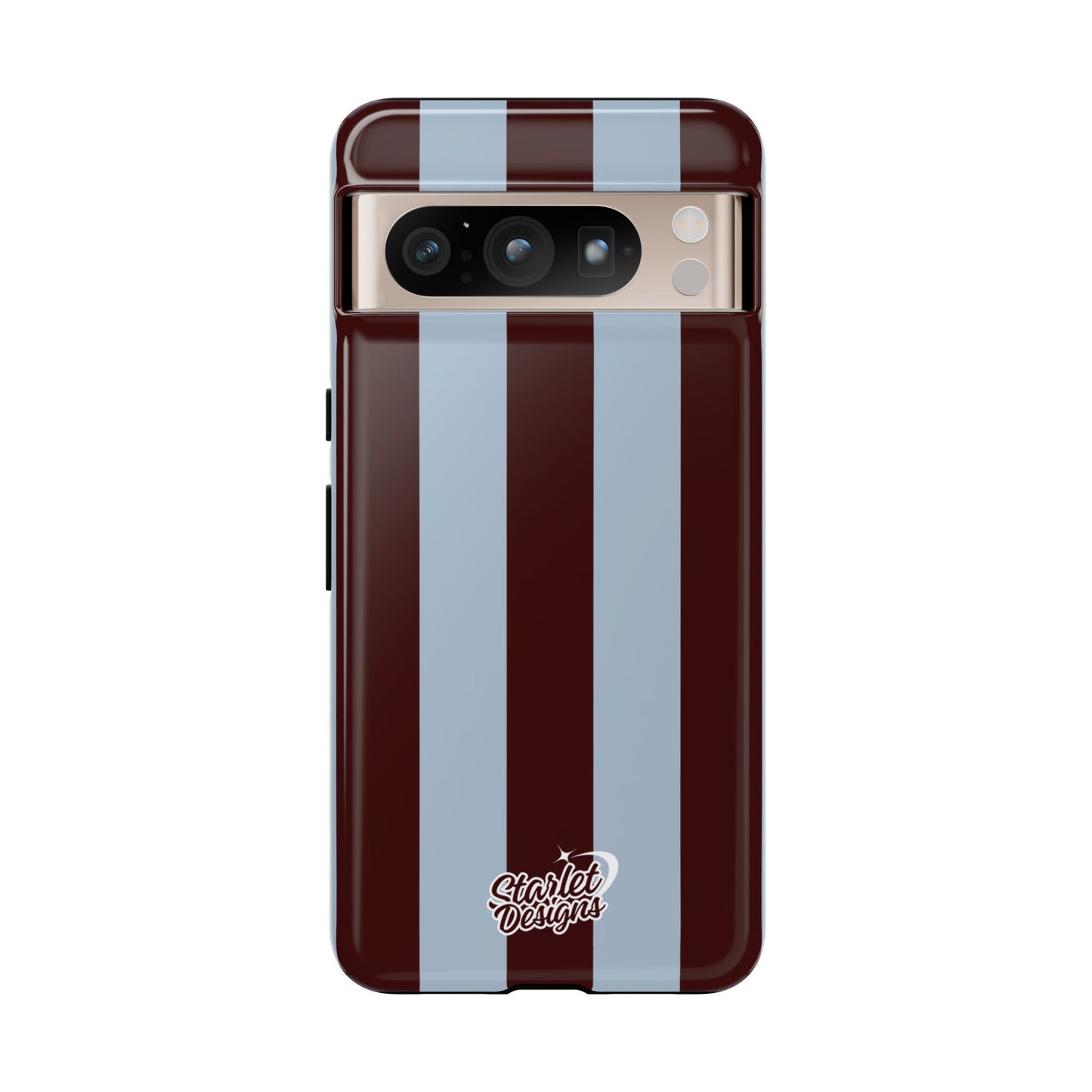 Chocolate Brown & Light Blue Striped Tough Phone Case