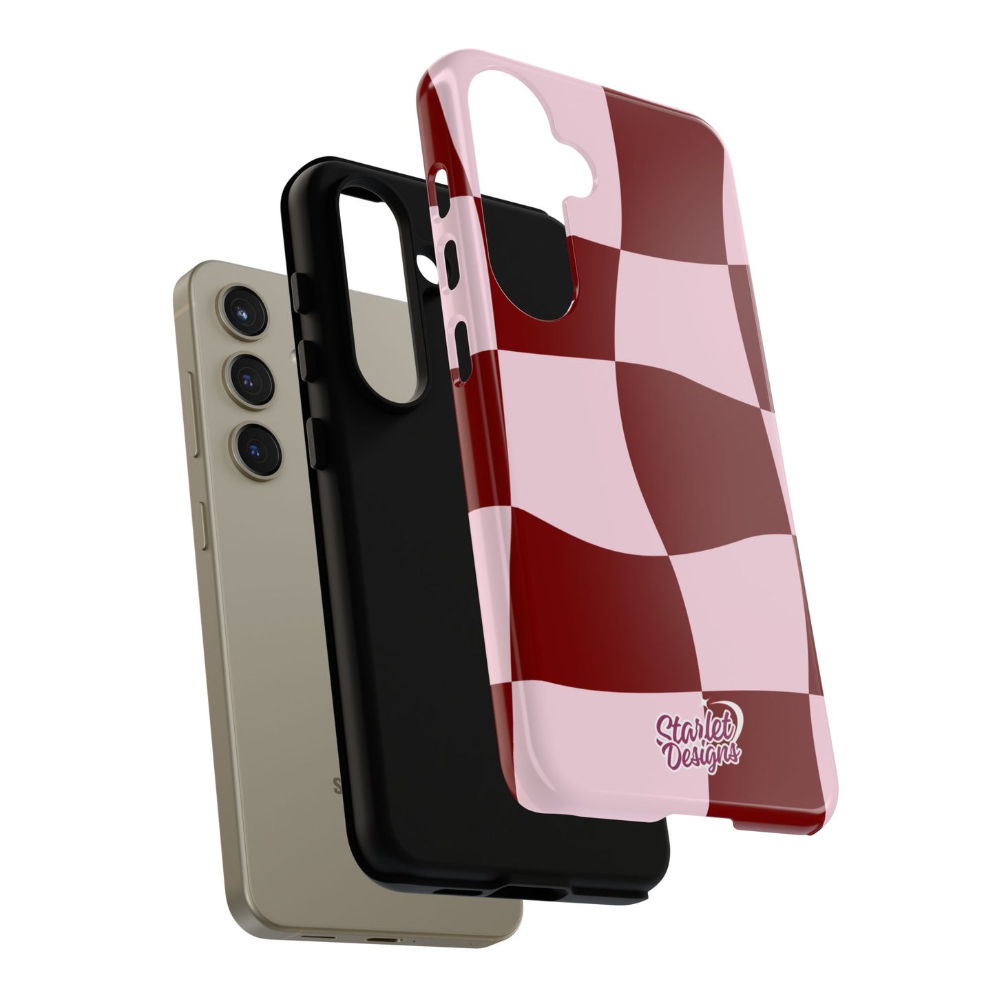 Red & Pink Wavy Checkerboard Tough Phone Case